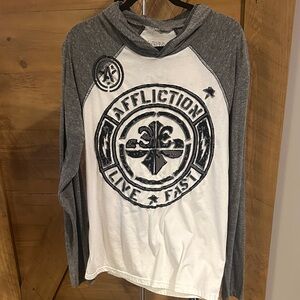 Affliction Gray and White Long Sleeve Hoodie